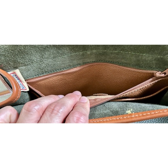 Vintage Dooney & Bourke AWL Pochette Cavalry Bag Ivy Dark Green British Tan - Picture 9 of 11
